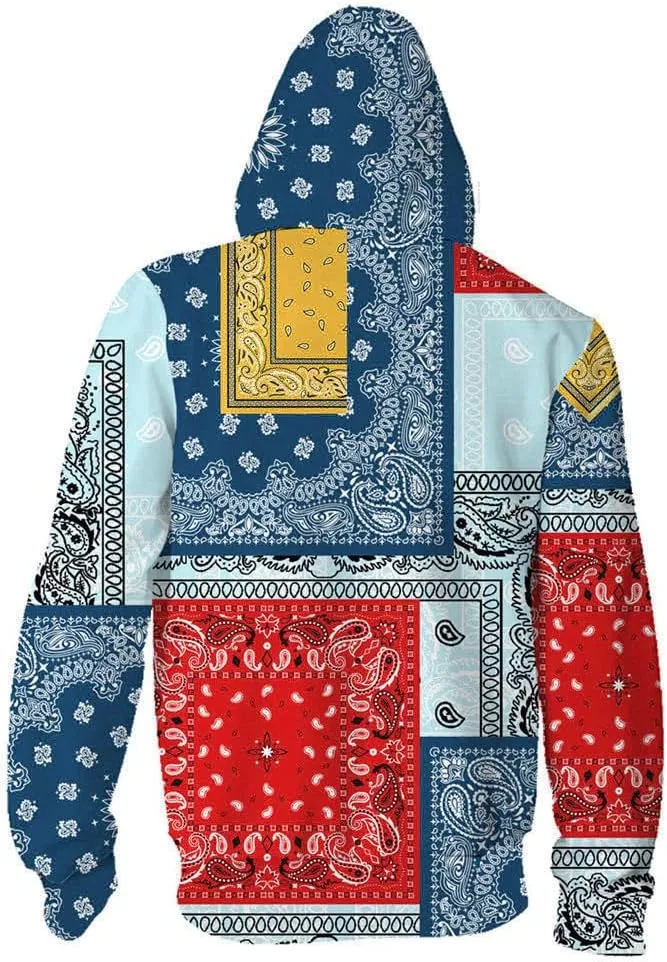 Blue Bandana Hoodies for Men Women Bandanas Print Clothing Athletic Shorts Shirts Paisley Jackets Sweatpants