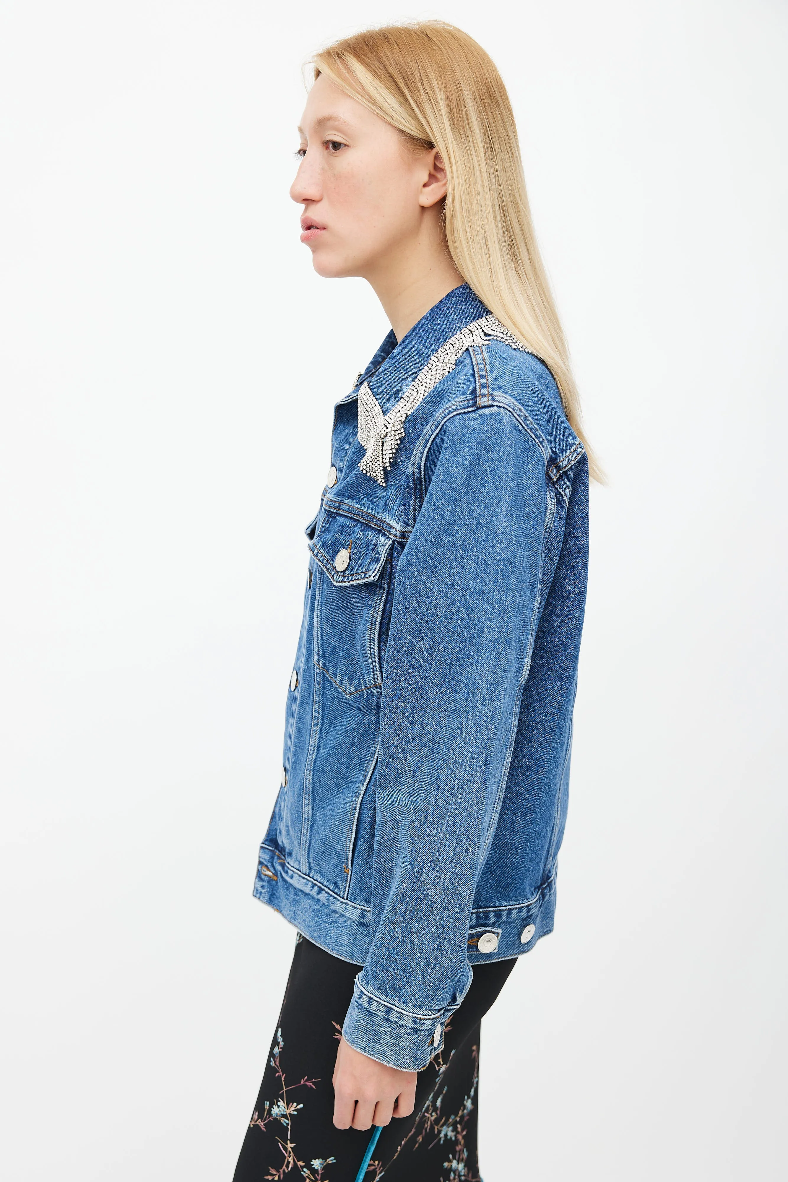 Blue Denim & Silver-Tone Fringe Jacket