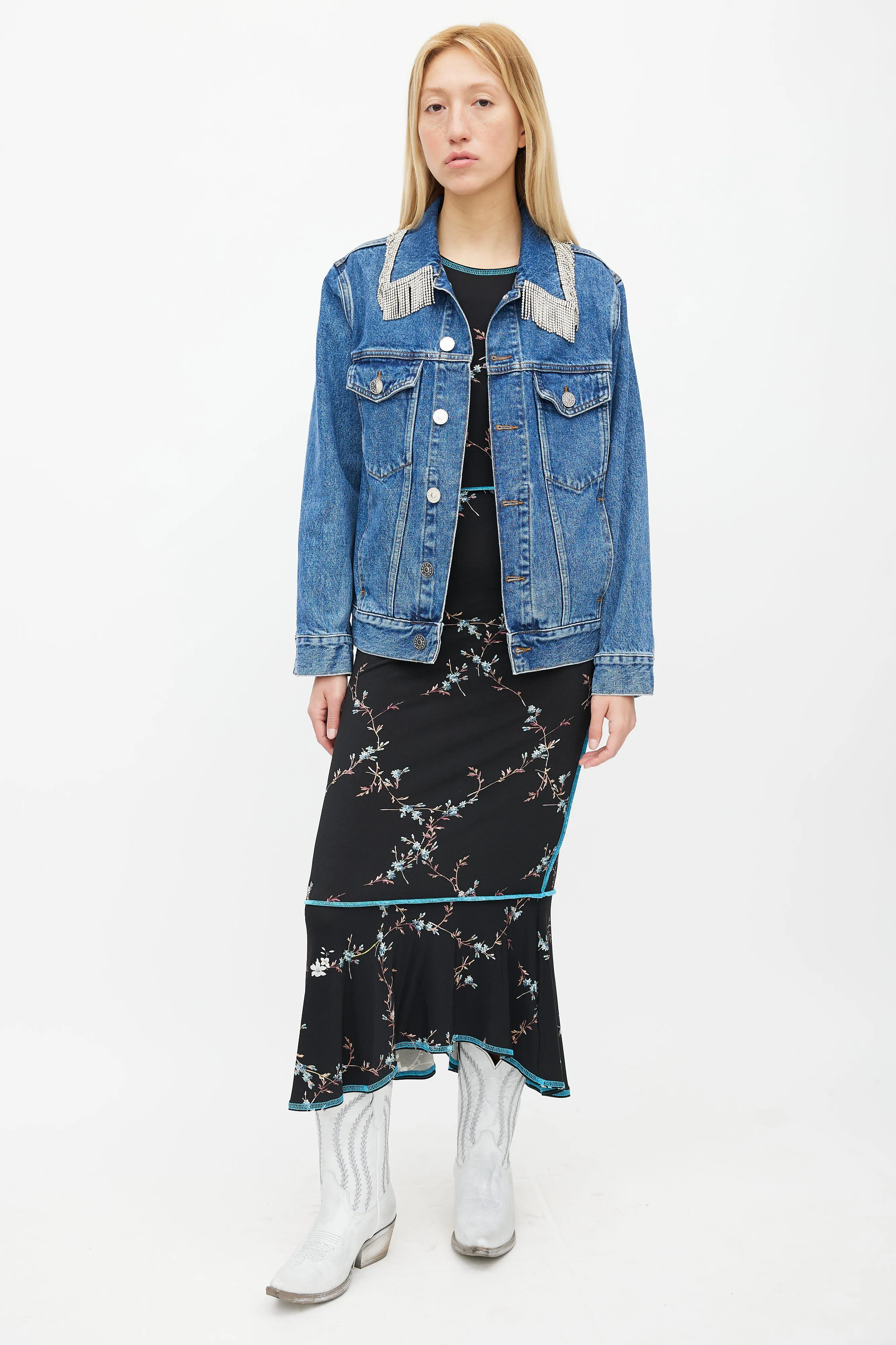 Blue Denim & Silver-Tone Fringe Jacket