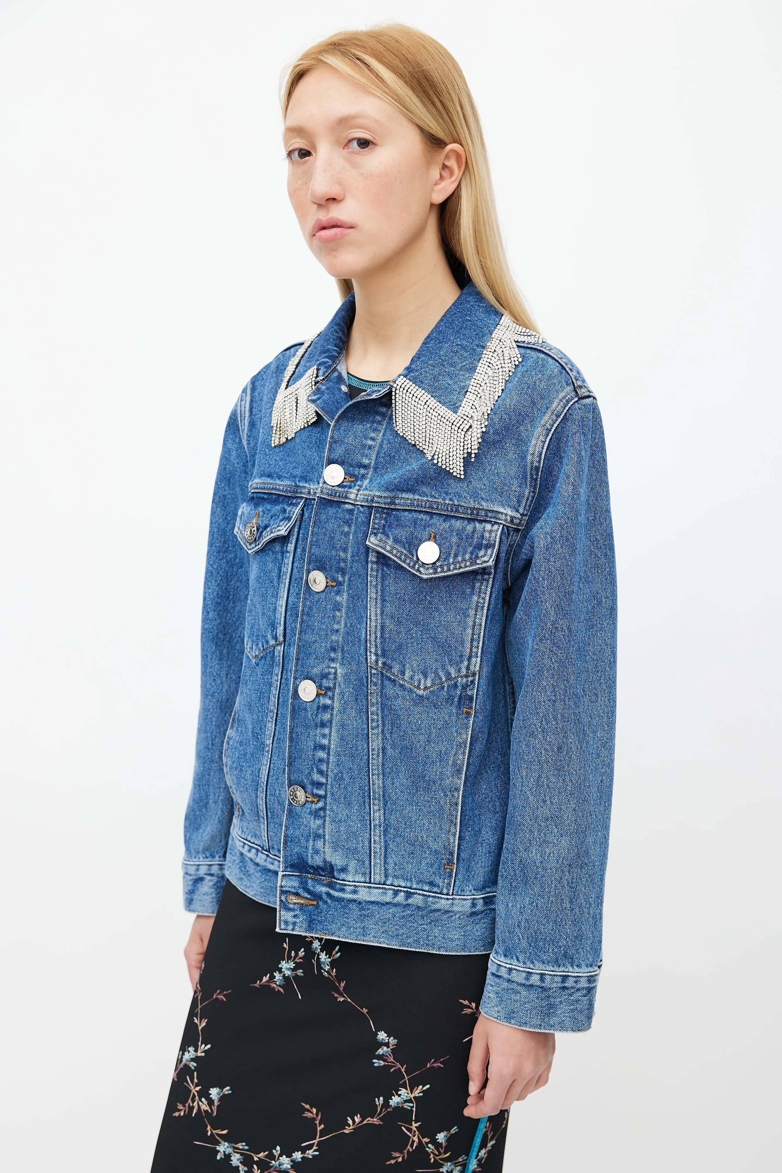 Blue Denim & Silver-Tone Fringe Jacket