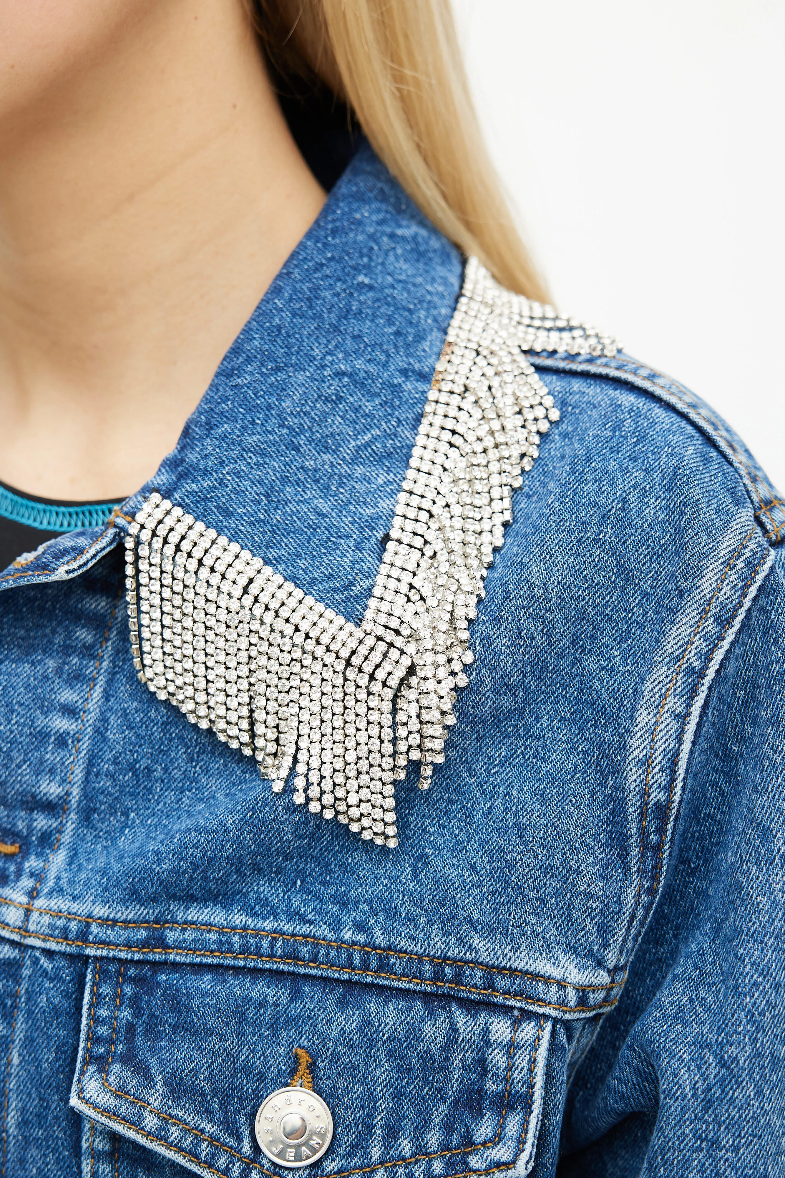 Blue Denim & Silver-Tone Fringe Jacket