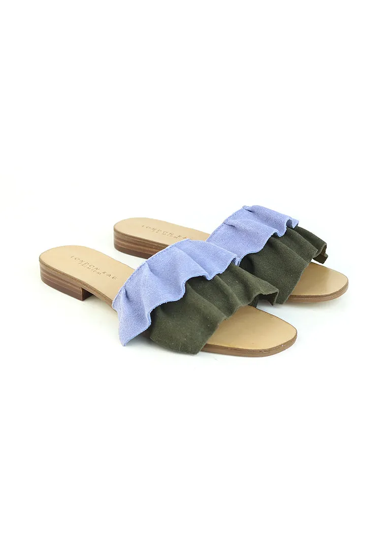 Blue - Green Flat Frill Slip-On Sandal