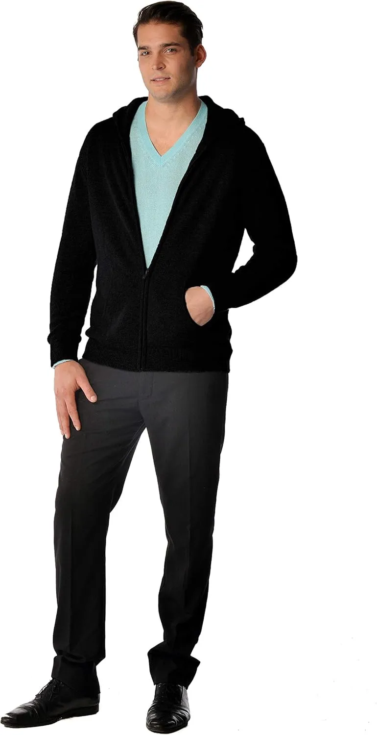 Cashmere Boutique 100% Pure Cashmere Hoodie Sweaters for Men – Full Zip, Long Sleeve, and Both Side Front Pockets