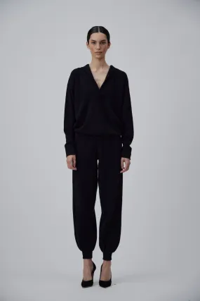 CASHMERE JOGGER PANTS IN GLOSSY BLACK