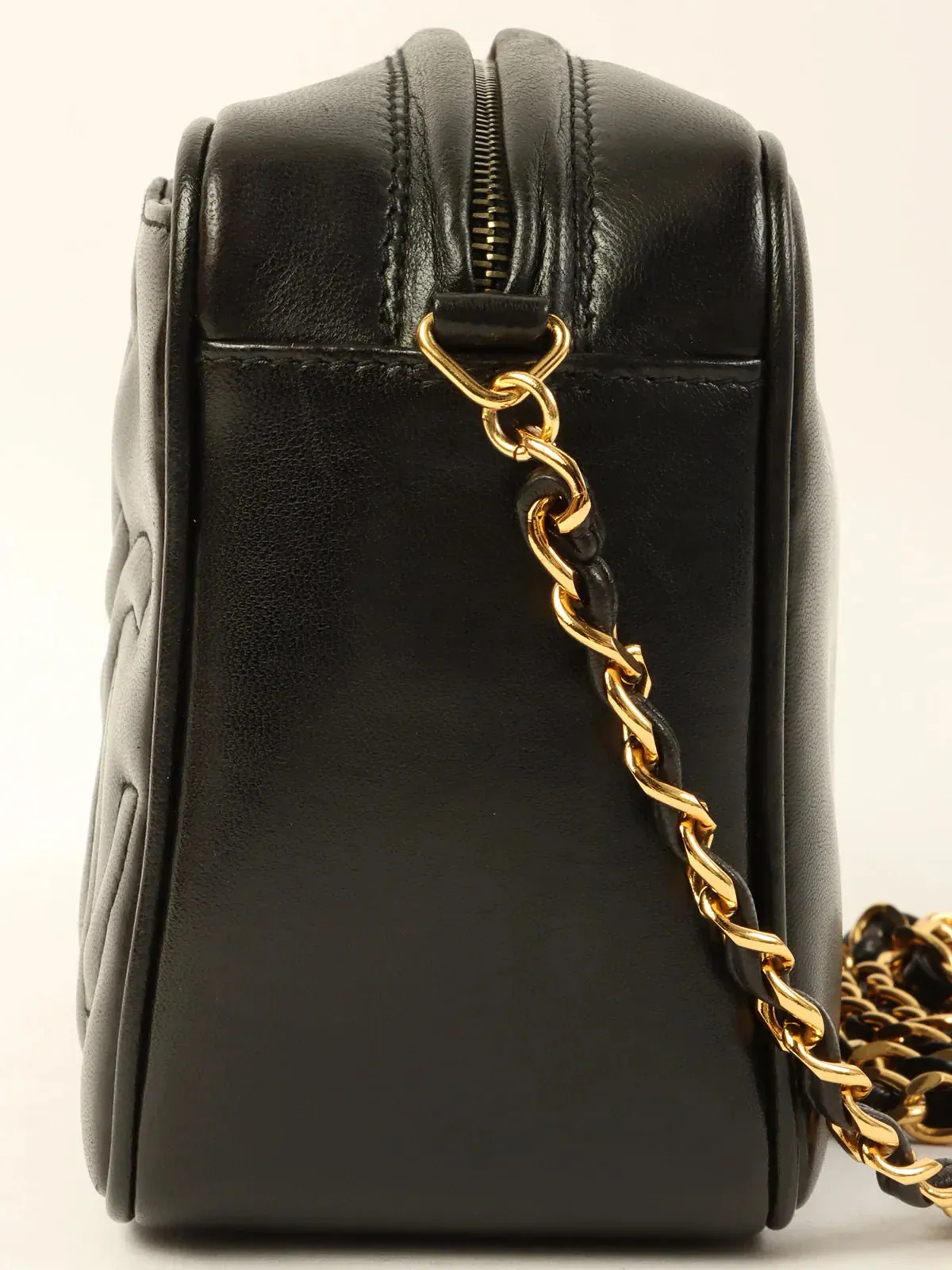 CHANEL Around 1995 Made Triple Cc Mark Stitch Tassel Chain Shoulder Bag Black