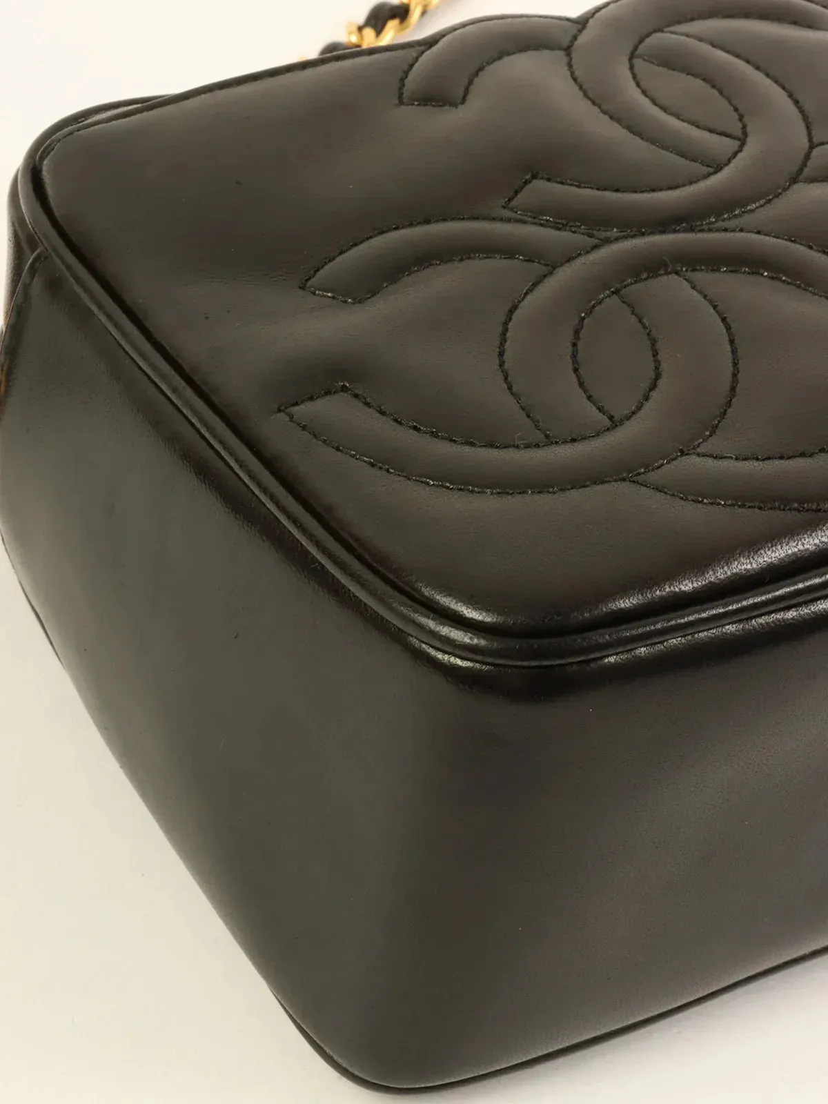 CHANEL Around 1995 Made Triple Cc Mark Stitch Tassel Chain Shoulder Bag Black