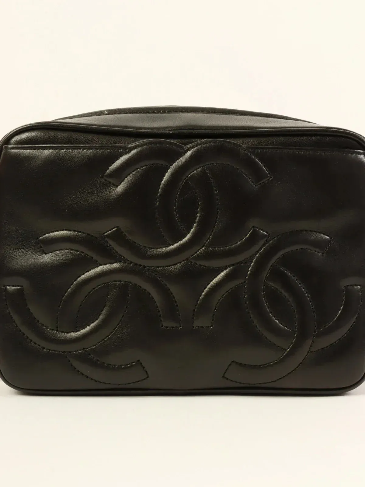 CHANEL Around 1995 Made Triple Cc Mark Stitch Tassel Chain Shoulder Bag Black