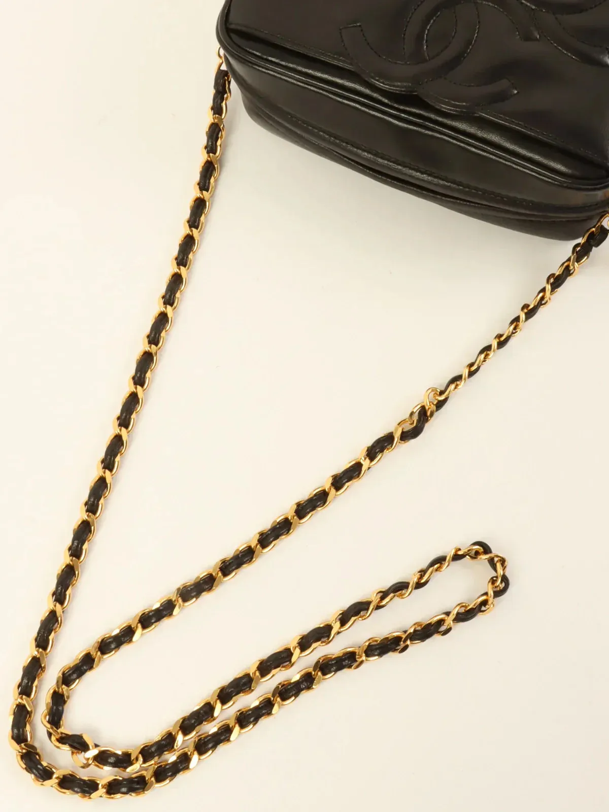 CHANEL Around 1995 Made Triple Cc Mark Stitch Tassel Chain Shoulder Bag Black
