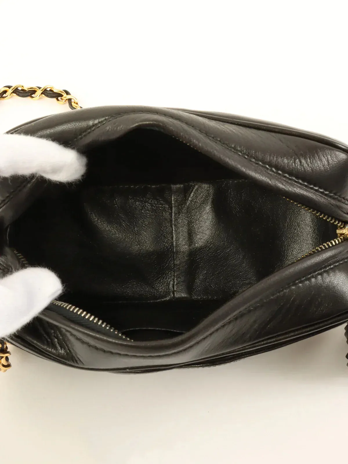 CHANEL Around 1995 Made Triple Cc Mark Stitch Tassel Chain Shoulder Bag Black