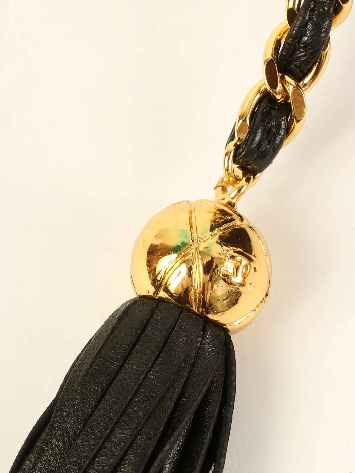 CHANEL Around 1995 Made Triple Cc Mark Stitch Tassel Chain Shoulder Bag Black