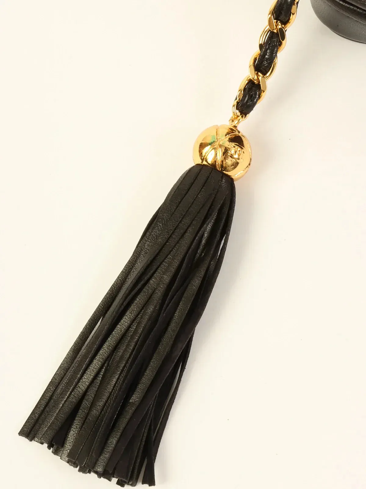 CHANEL Around 1995 Made Triple Cc Mark Stitch Tassel Chain Shoulder Bag Black