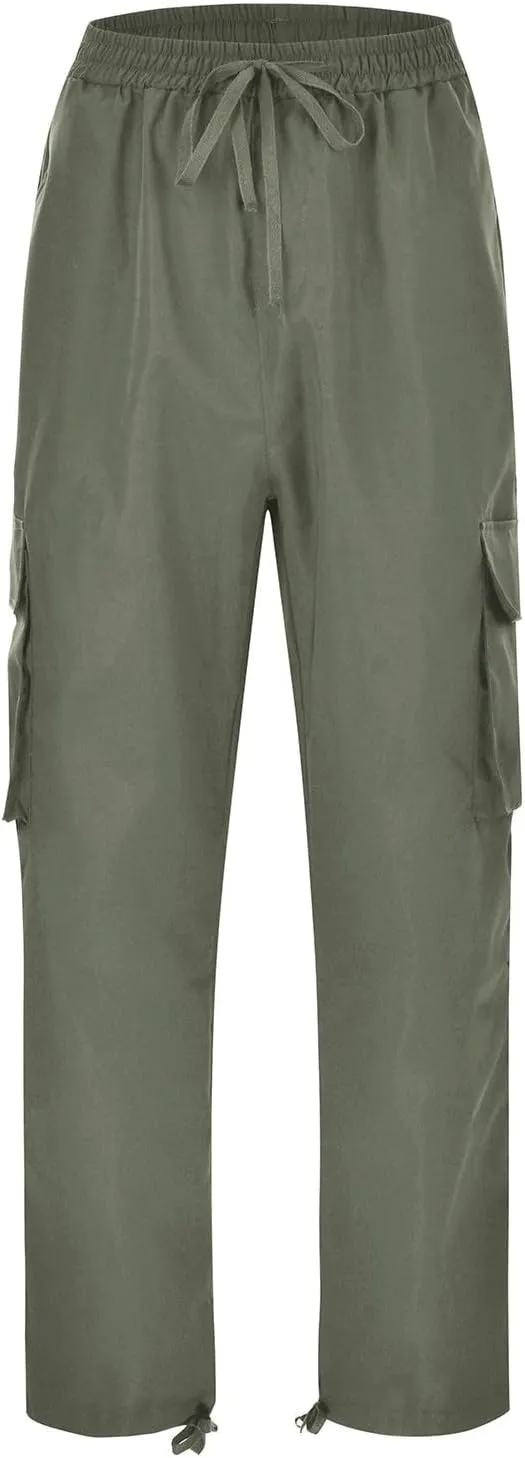 CRNTCEM Straight Cargo Pants for Men Outdoor Hiking Work Pants Elastic Waist Athletic Workout Chinos Casual Pants