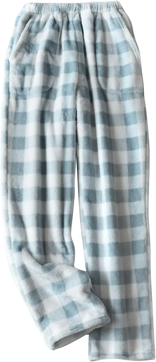 FQZWONG Pajama Pants Women Lounge Wide Leg Flannel Pants Comfy Fuzzy Pj Pants Baggy Elastic Waist Trousers Pants with Pockets