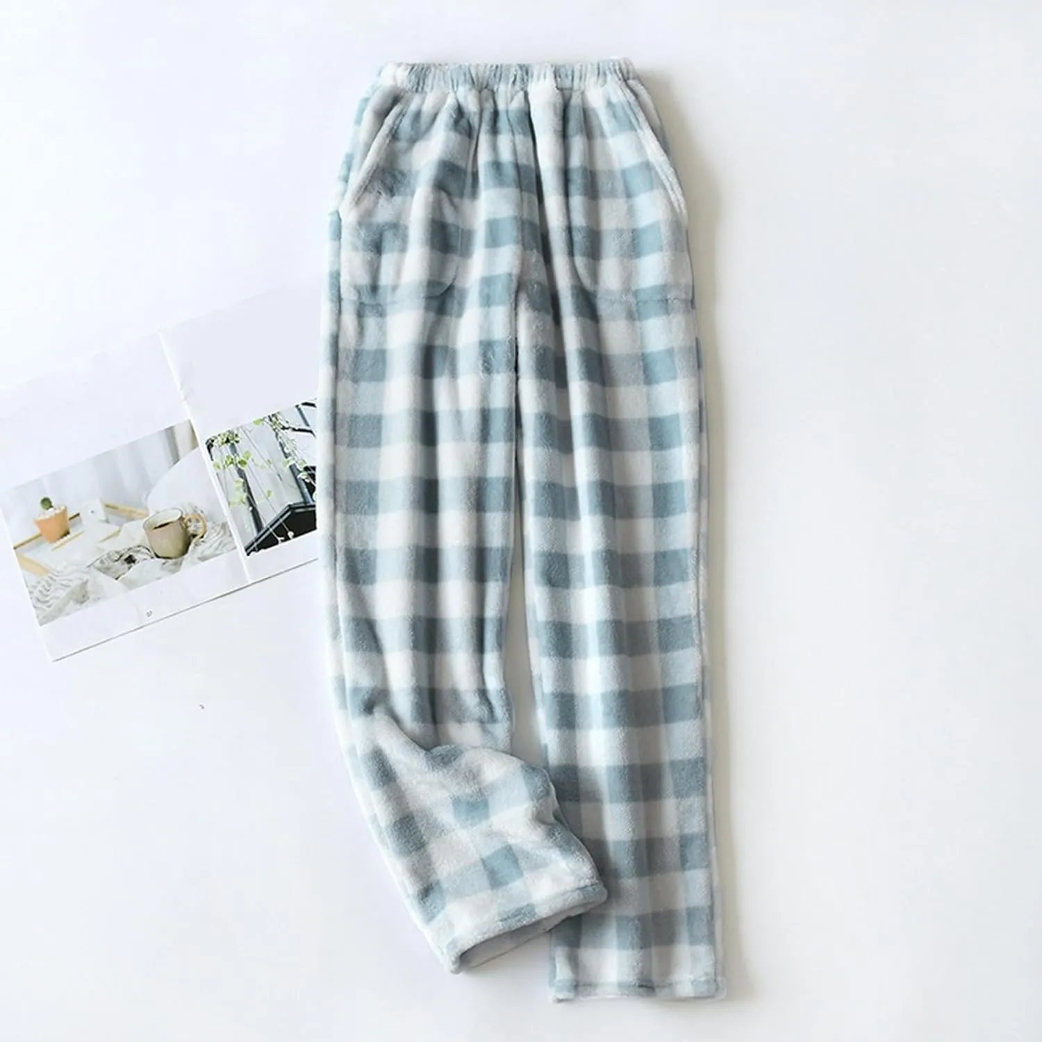 FQZWONG Pajama Pants Women Lounge Wide Leg Flannel Pants Comfy Fuzzy Pj Pants Baggy Elastic Waist Trousers Pants with Pockets