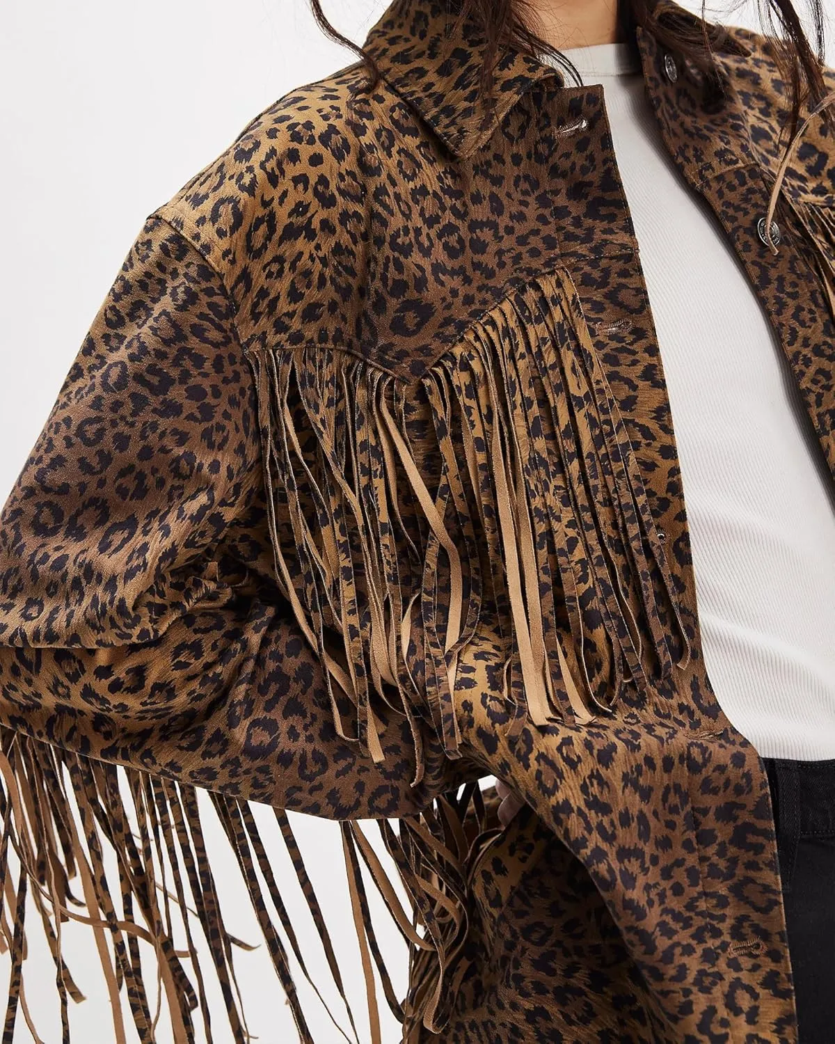 Gacaky Women's Oversized Faux Suede Fringe Jacket Vintage Western Cowgirl Tassel Jackets Country Concert Outfits