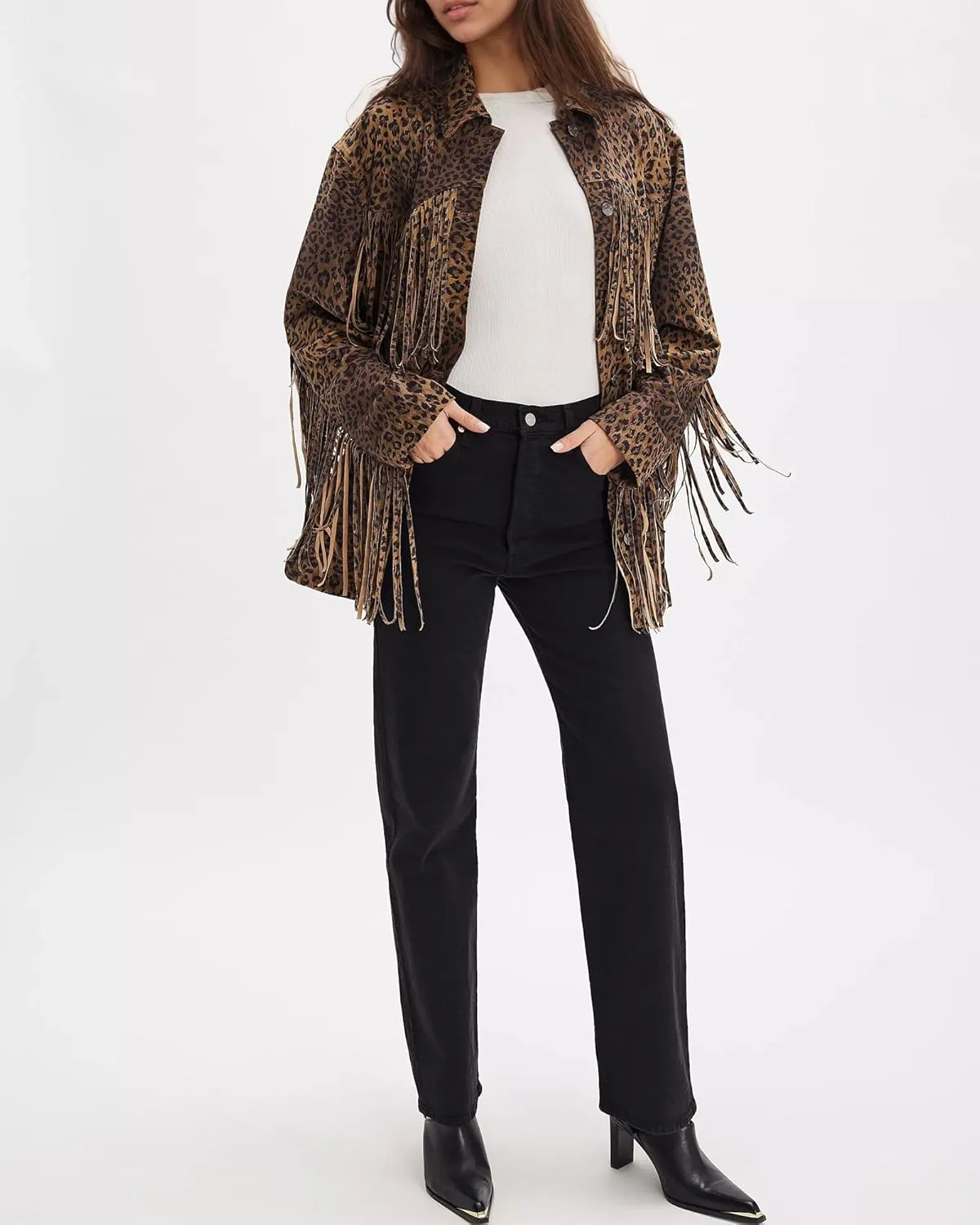 Gacaky Women's Oversized Faux Suede Fringe Jacket Vintage Western Cowgirl Tassel Jackets Country Concert Outfits