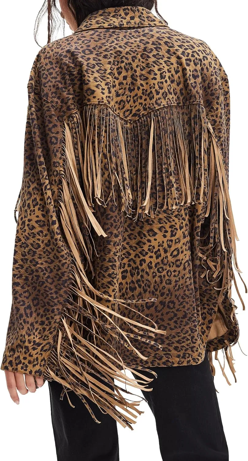 Gacaky Women's Oversized Faux Suede Fringe Jacket Vintage Western Cowgirl Tassel Jackets Country Concert Outfits