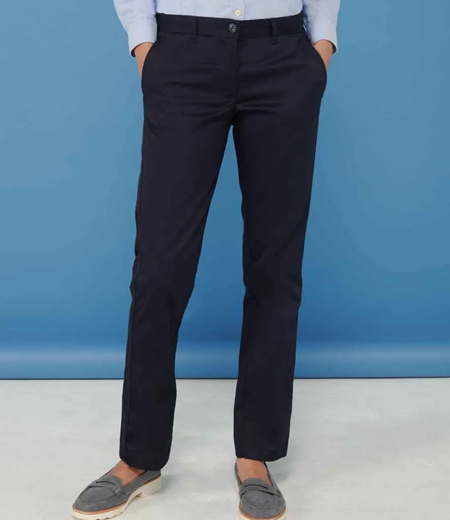 Henbury Ladies 65/35 Flat Fronted Chino Trousers | Navy