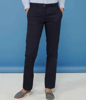 Henbury Ladies 65/35 Flat Fronted Chino Trousers | Navy
