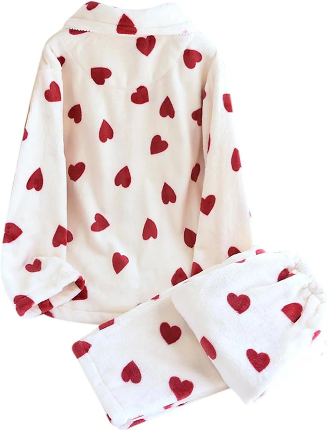 HGps8w Fuzzy Fleece Pajama Sets for Women Cute Heart Graphic Winter Warm Long Sleeve Sleepwear Comfy Plush Pants Lounge Pjs