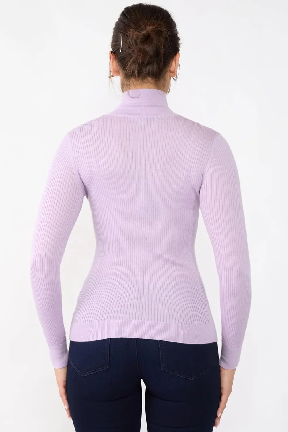 JENNIE LIU Tissue Weight Cashmere Silk Rib-Knit Turtleneck Sweater