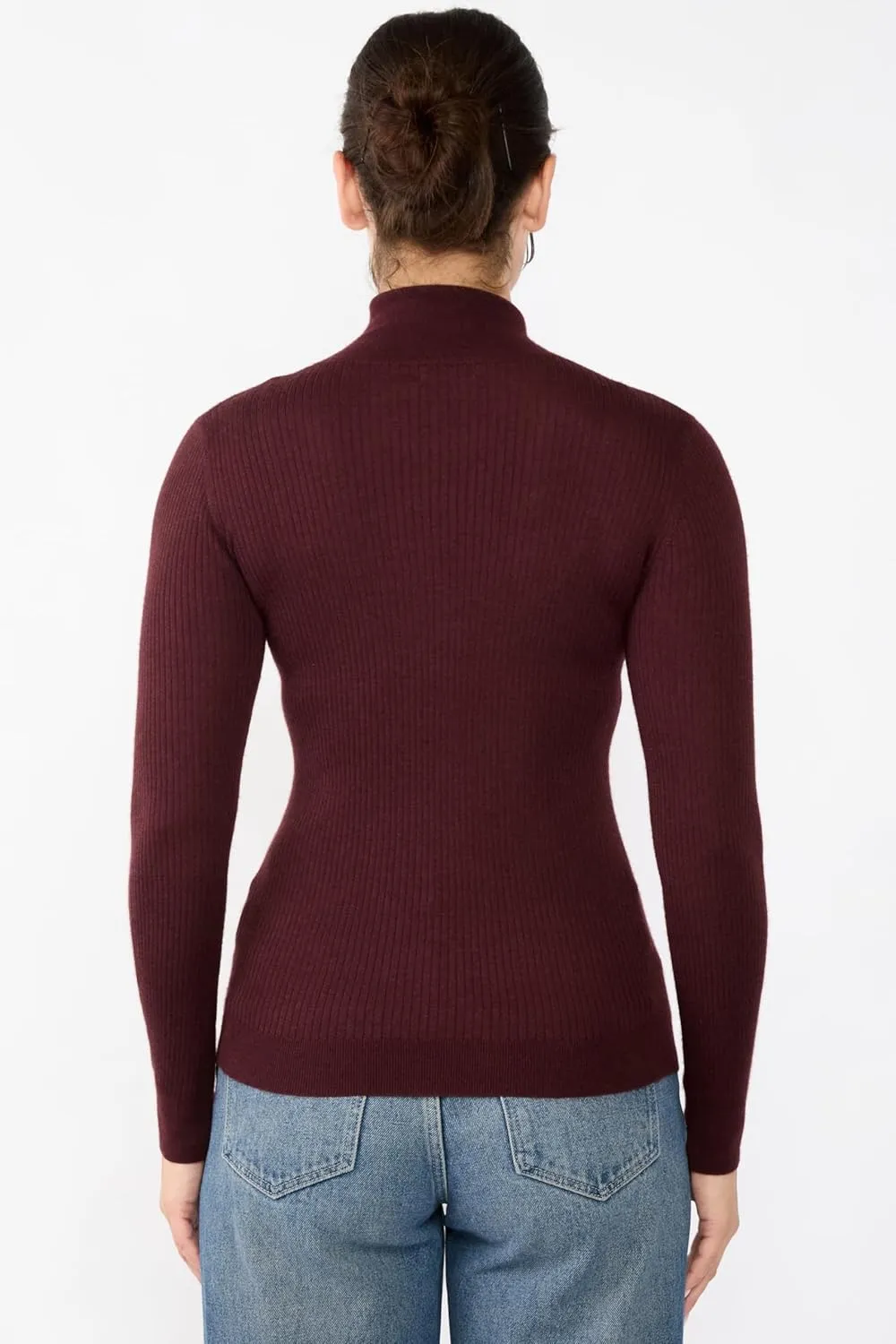 JENNIE LIU Tissue Weight Cashmere Silk Rib-Knit Turtleneck Sweater