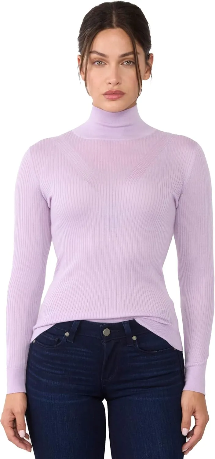 JENNIE LIU Tissue Weight Cashmere Silk Rib-Knit Turtleneck Sweater