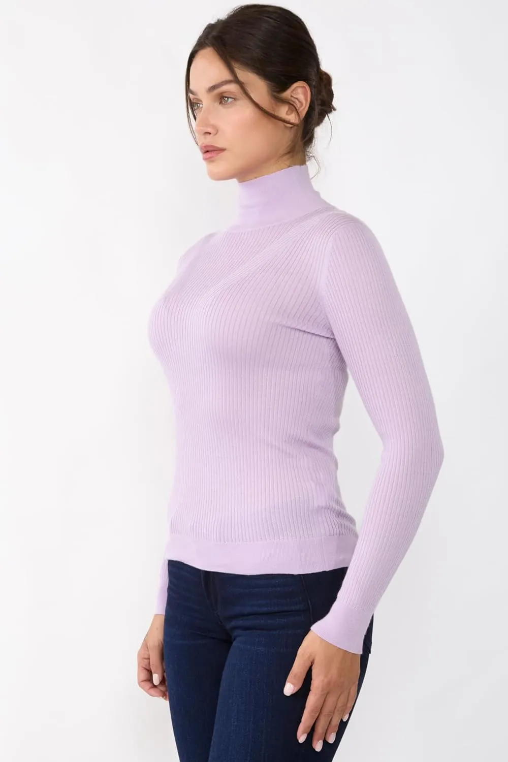JENNIE LIU Tissue Weight Cashmere Silk Rib-Knit Turtleneck Sweater