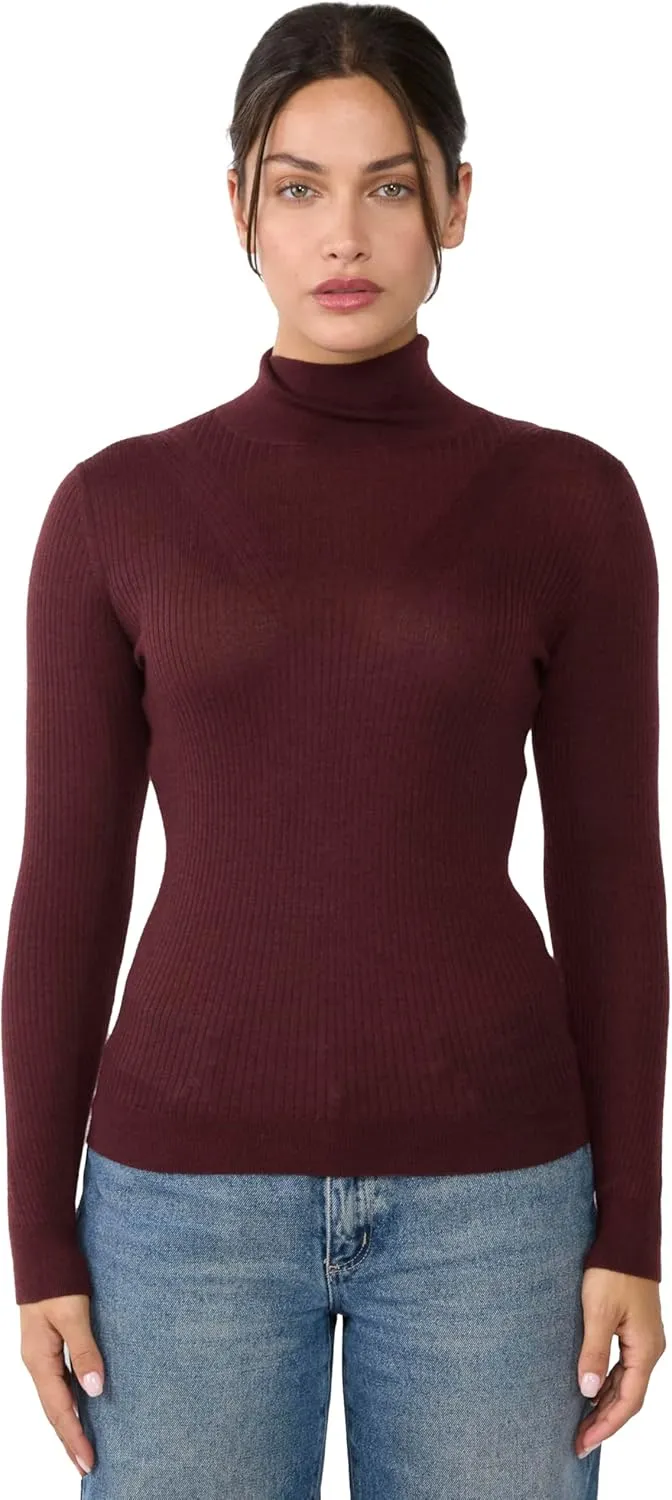 JENNIE LIU Tissue Weight Cashmere Silk Rib-Knit Turtleneck Sweater