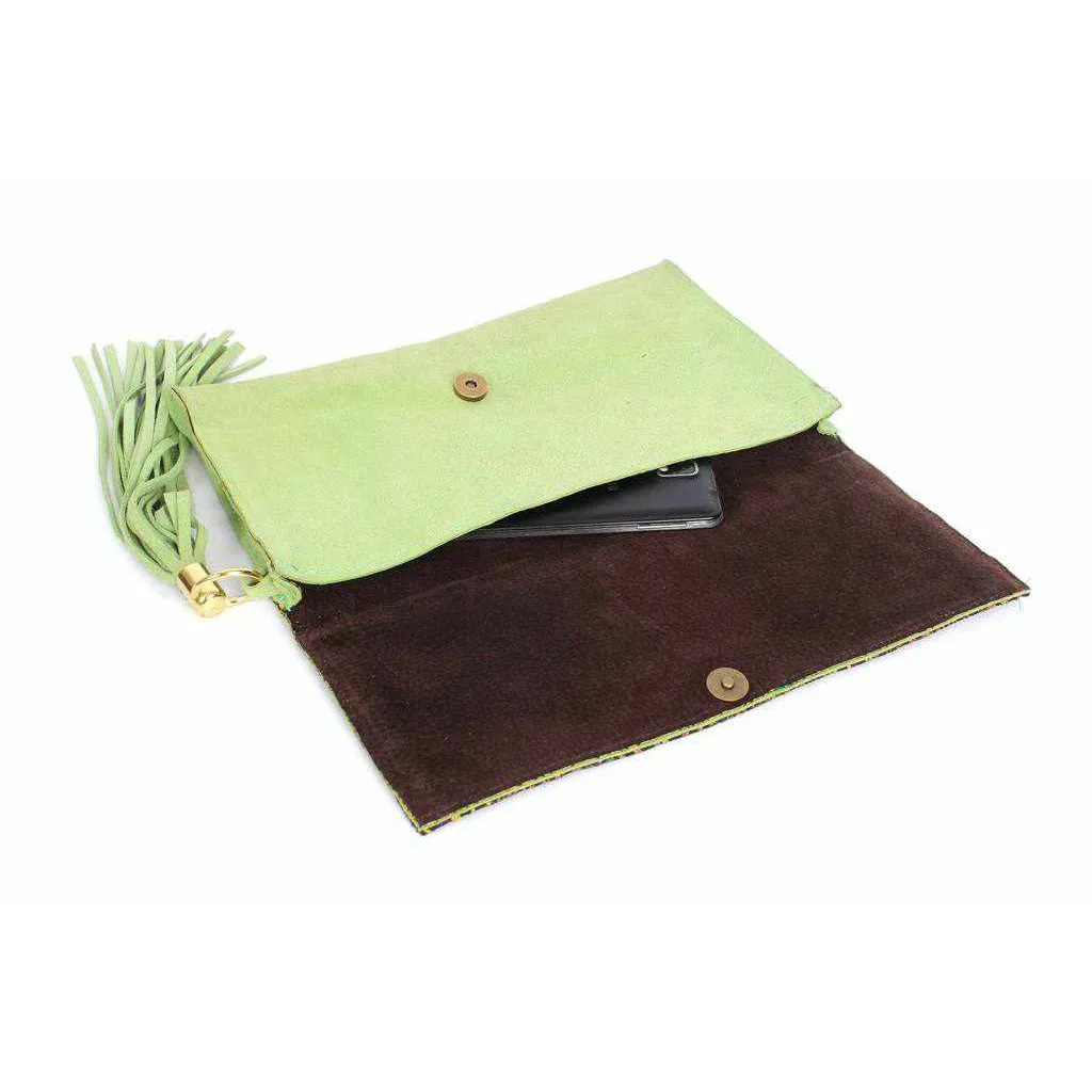 Leather Clutch with Geometric Embroidery Bag - Thailand