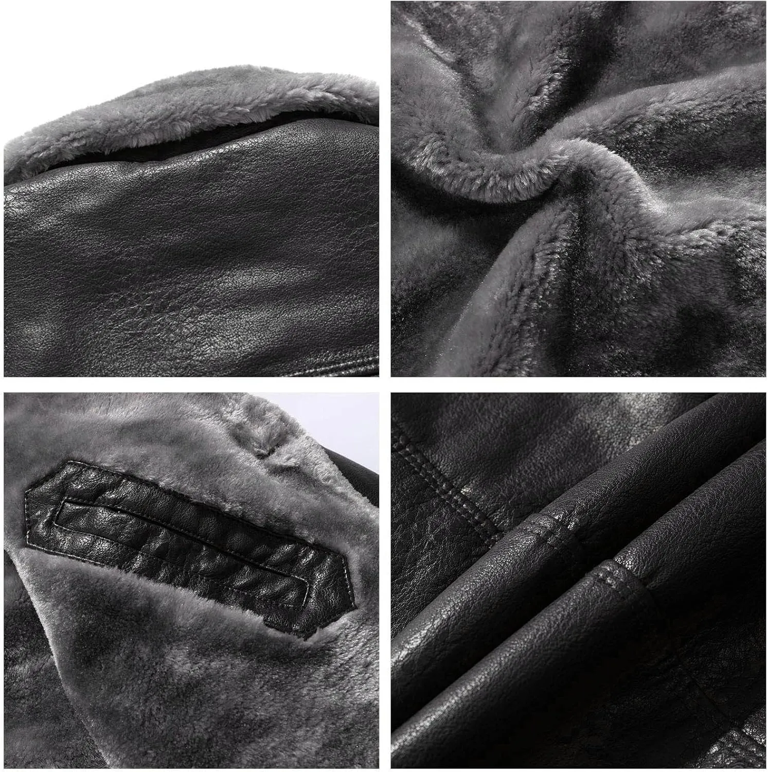 Men's Faux Leather Jacket Thick Faux Fur Shearling Lapel Collar Botton Down Long Trench Coats Long Pu Leather Jacket