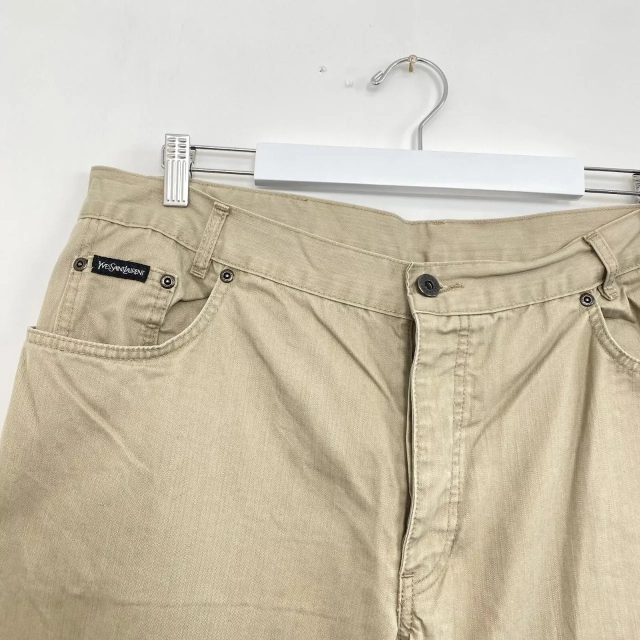 Preowned Vintage Yves Saint Laurent YSL Mens Chino Trousers Size 38 x 34 Beige Logo.