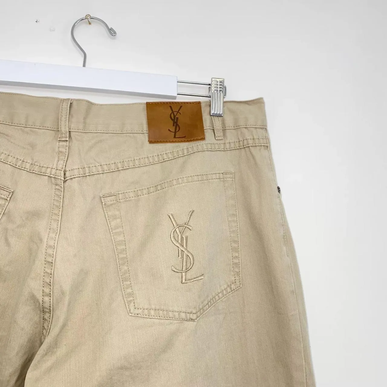 Preowned Vintage Yves Saint Laurent YSL Mens Chino Trousers Size 38 x 34 Beige Logo.