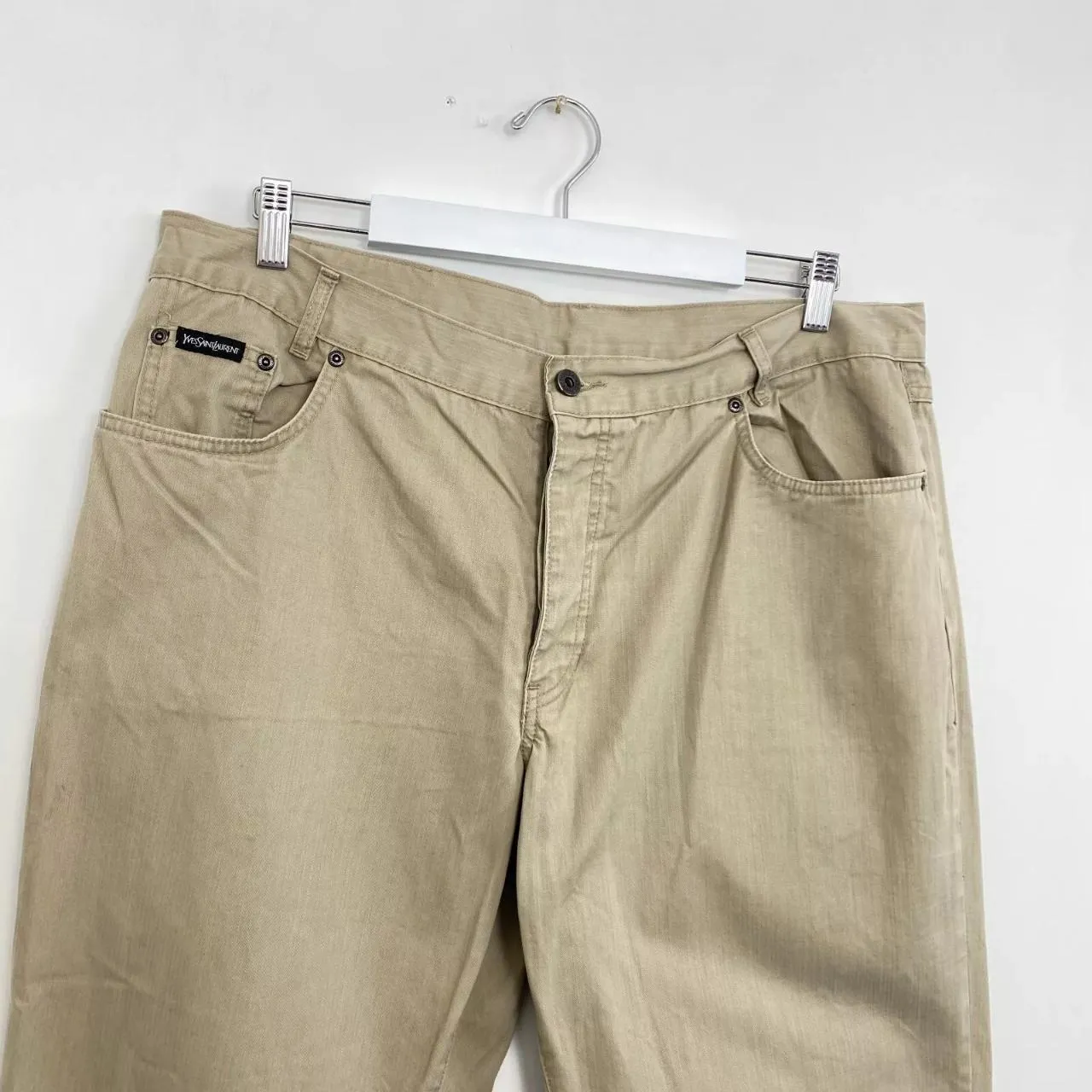 Preowned Vintage Yves Saint Laurent YSL Mens Chino Trousers Size 38 x 34 Beige Logo.