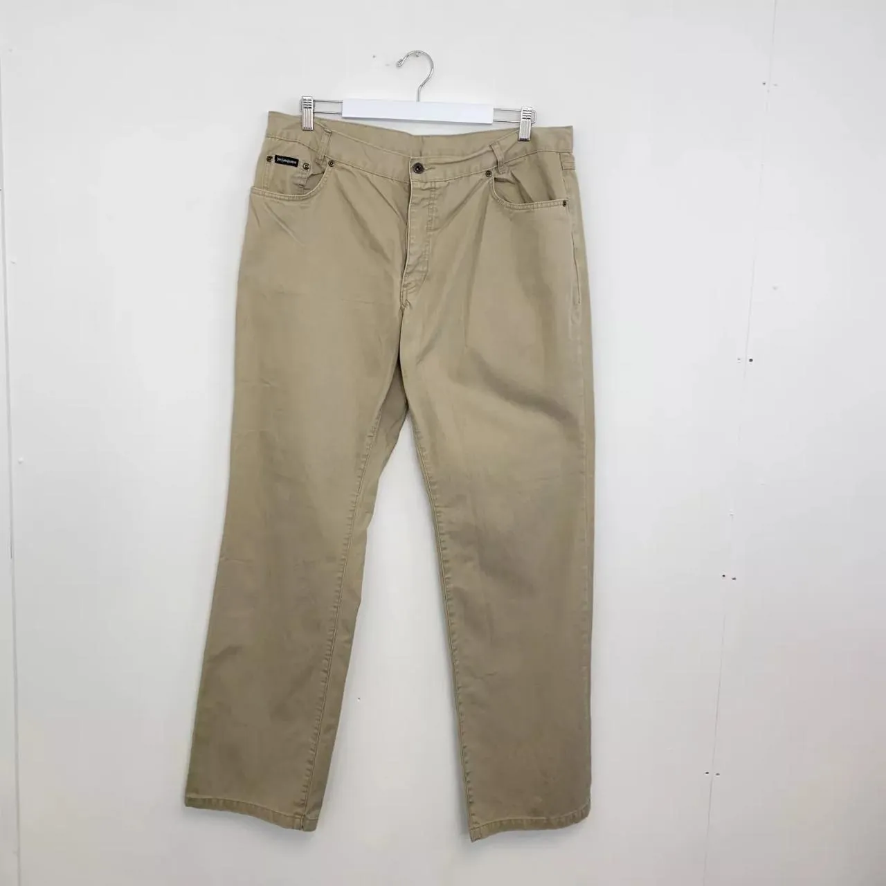 Preowned Vintage Yves Saint Laurent YSL Mens Chino Trousers Size 38 x 34 Beige Logo.