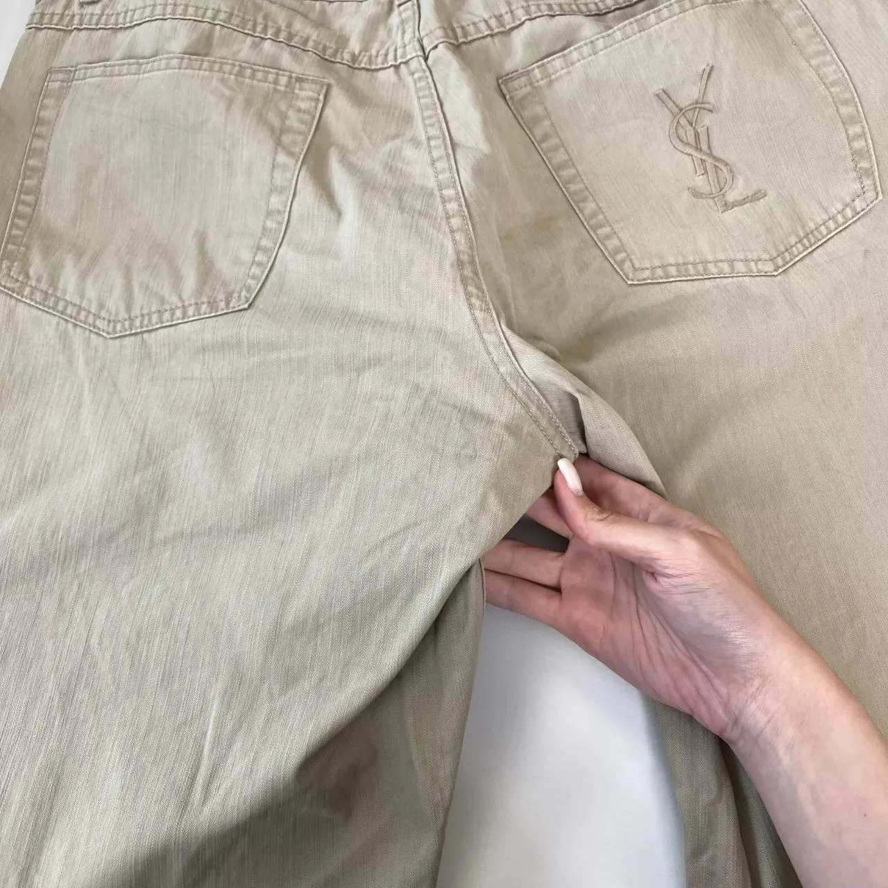 Preowned Vintage Yves Saint Laurent YSL Mens Chino Trousers Size 38 x 34 Beige Logo.