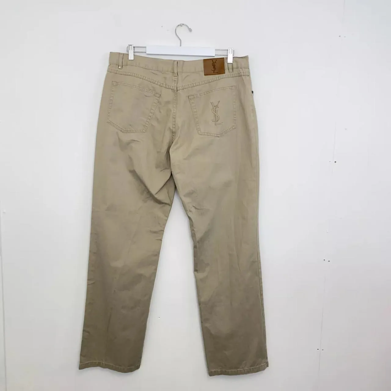 Preowned Vintage Yves Saint Laurent YSL Mens Chino Trousers Size 38 x 34 Beige Logo.