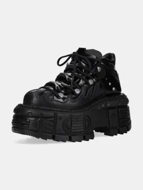 Punk Retro Platform Shoes Lace-Up Dark Leather