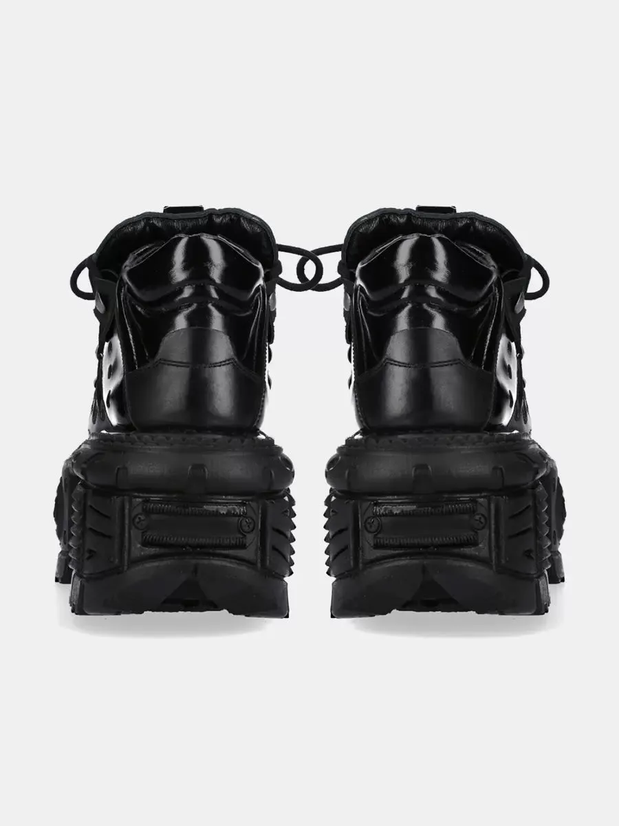 Punk Retro Platform Shoes Lace-Up Dark Leather