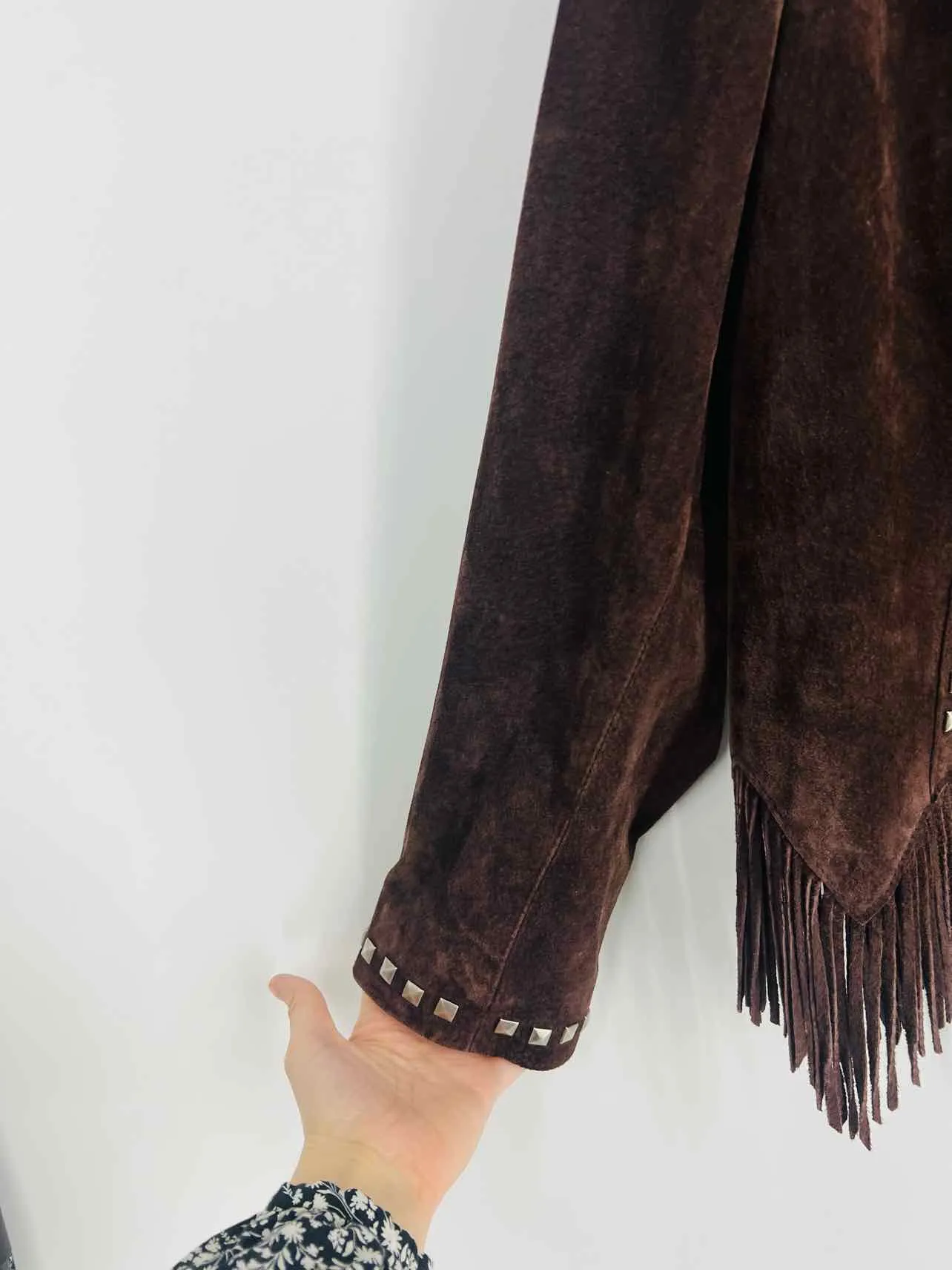 Saguaro Size L Chocolate/Brown Studded Fringe Blazer Jacket