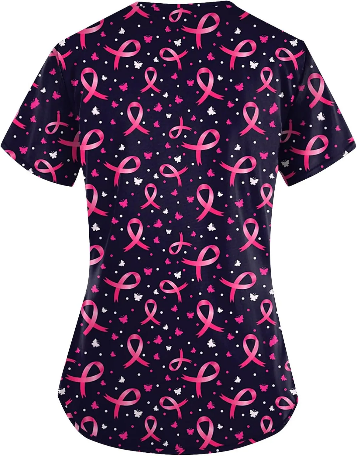 SGASY Womens Srcub Tops Breast Cancer Awareness Plus Size Short Sleeve V-Neck Working Nurese Uniform with Pocket S-5XL