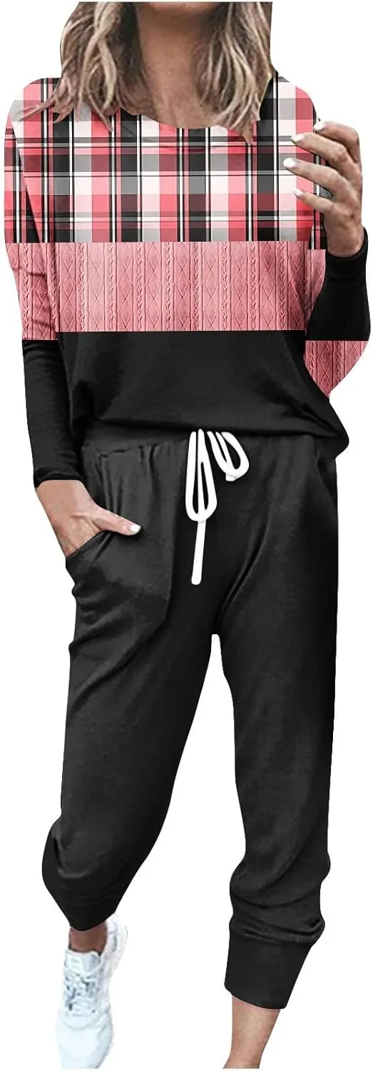 Silk Satin Pajamas Set Women Women's Two Outfit Long Sleeve Crewneck Pullover Tops and Long Pants Tracksuit Camisole
