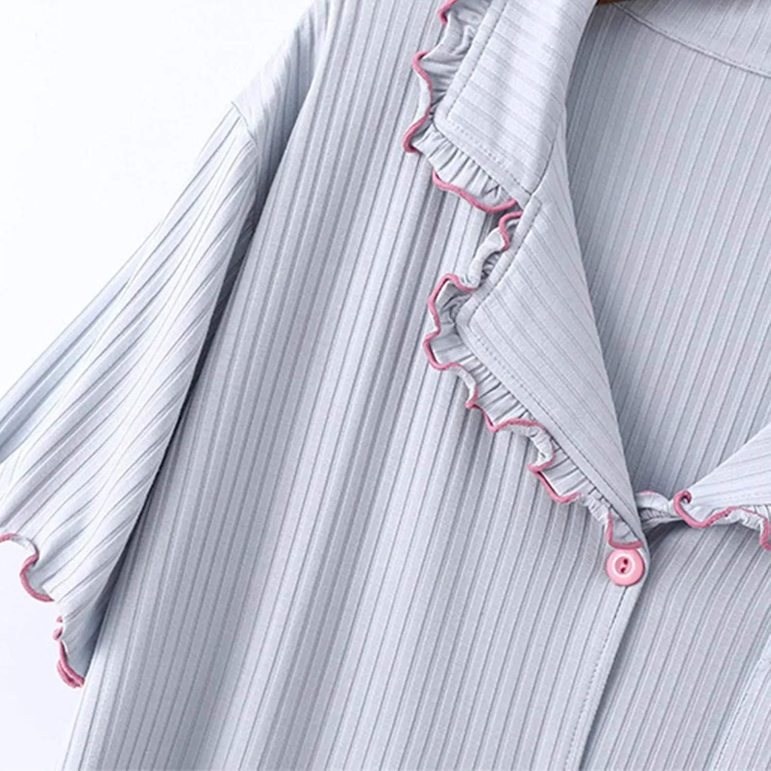 Soft Modal Shorts Pajamas for Women Cute Heart Embroidered Ruffle Collar Button Down Sleepwear Summer Pjs Loungewear Sets