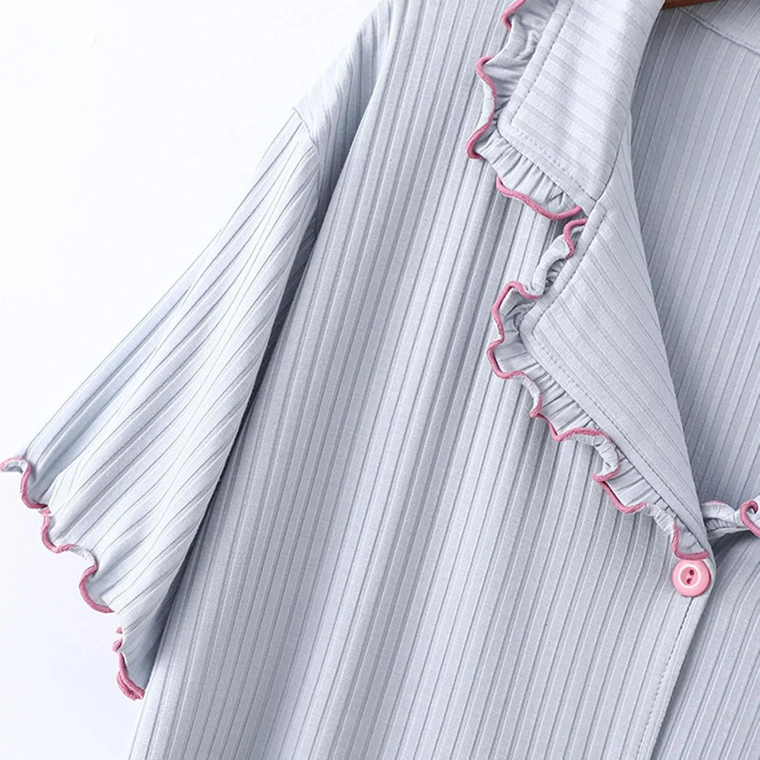 Soft Modal Shorts Pajamas for Women Cute Heart Embroidered Ruffle Collar Button Down Sleepwear Summer Pjs Loungewear Sets