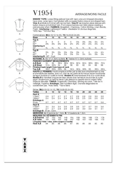V1954 Misses' Tops