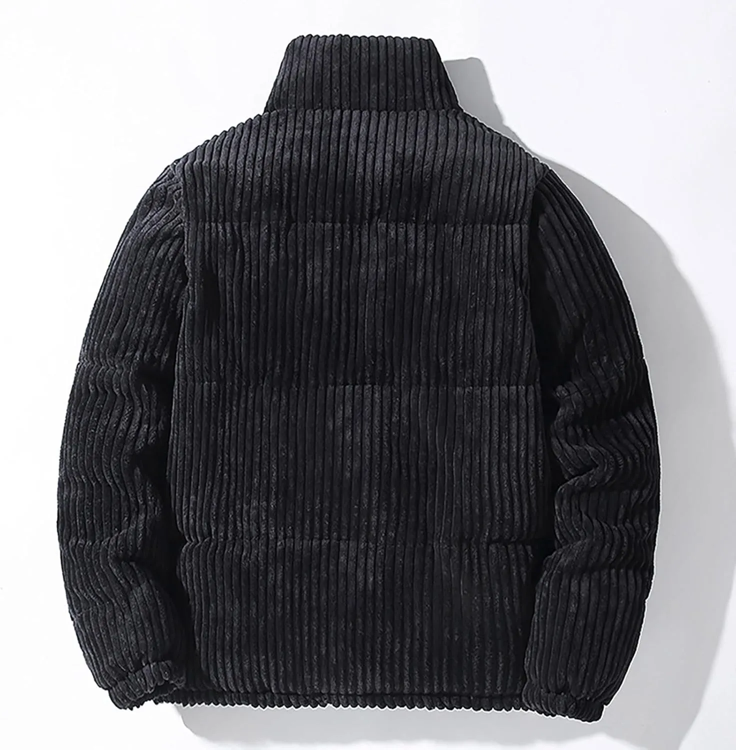 Verlas Mens Quilted Bubble Puffer Corduroy Jacket Mock Neck Zip Up Long Sleeve Winter Bomber Coat Fall Ribbed Tops Outerwear