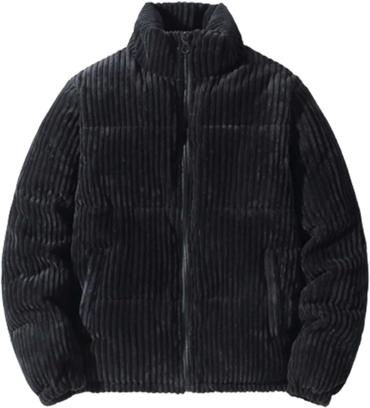 Verlas Mens Quilted Bubble Puffer Corduroy Jacket Mock Neck Zip Up Long Sleeve Winter Bomber Coat Fall Ribbed Tops Outerwear