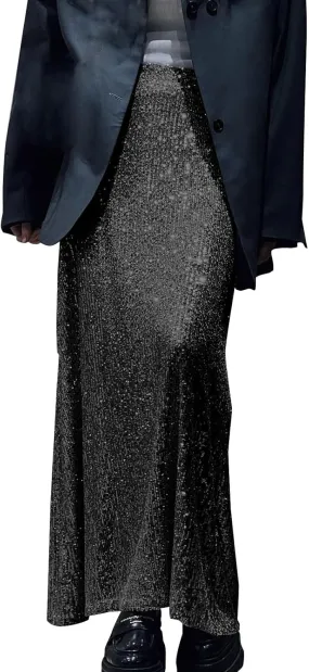 Women Sequin Skirt Sparkly Cute High Waist Ruffle Women's Elastic Waisted Bodycon Sparkle Night Out Silver Sparkly