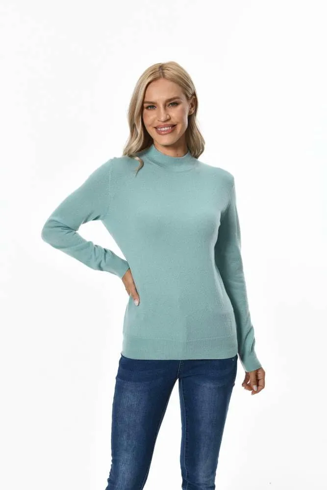 Women's 100% Pure Cashmere Long Sleeve Pullover Mock Neck Sweater