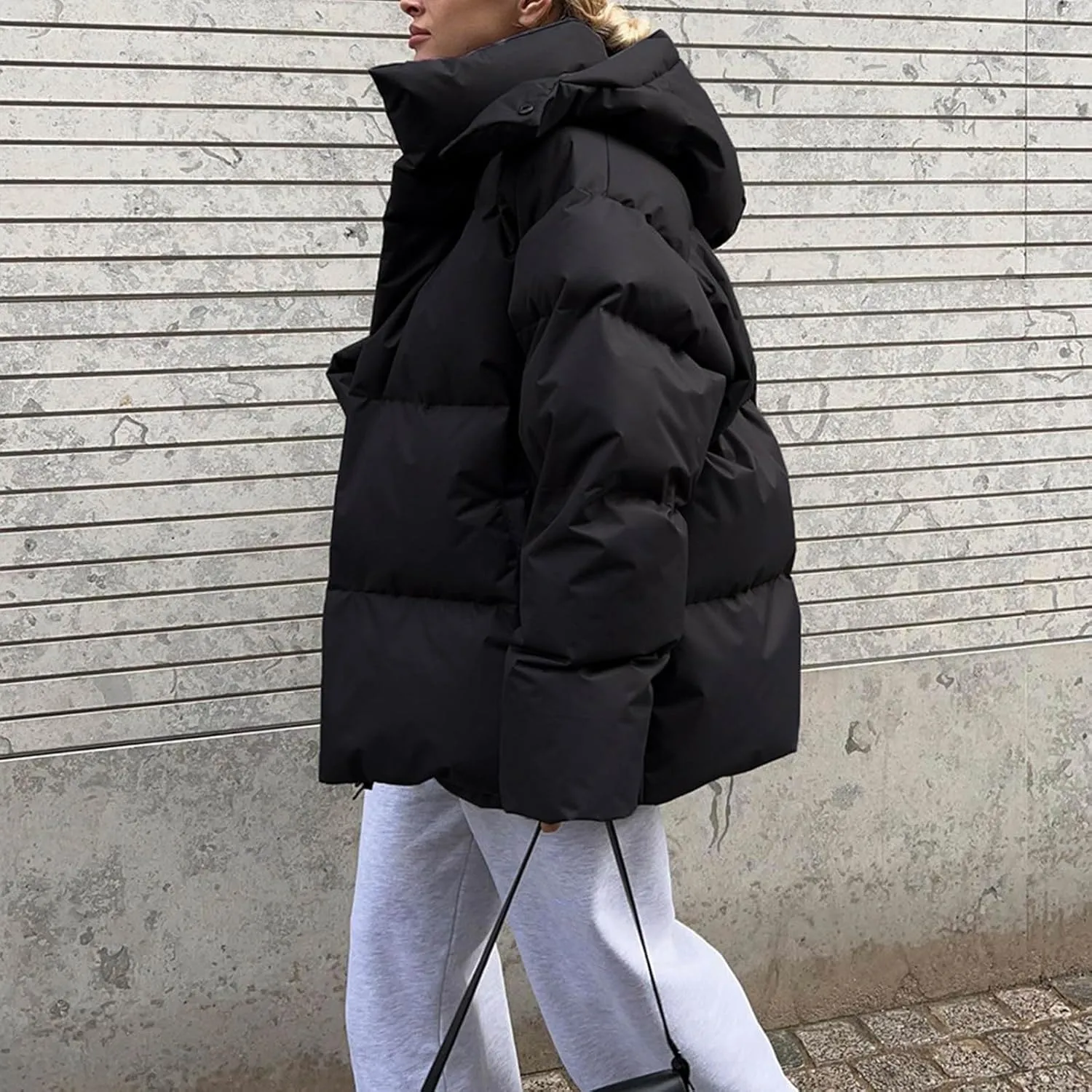 Womens Winter Hooded Oversized Puffer Jacket Zip up Quilted Padded down Jackets Winter Quilted Warm Outdoor Ski Coat